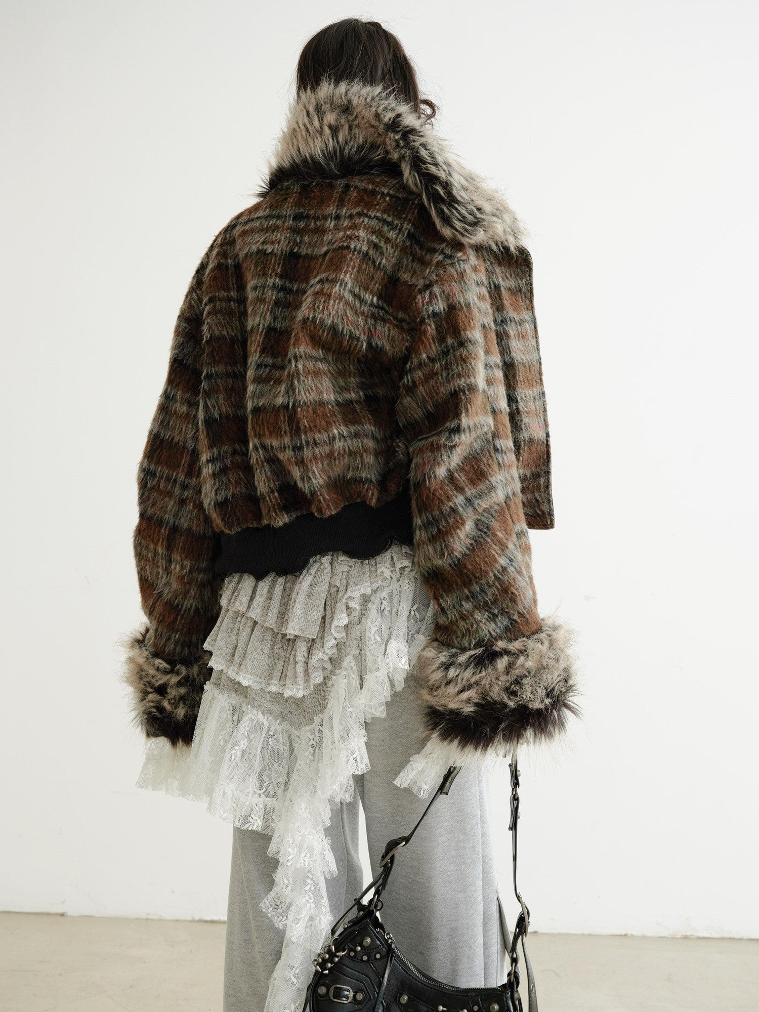 Jnylon studios Dark Rock Reversible Plaid Relaxed Women's Faux Leather Jackets