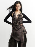 Jnylon studios Dark Witch Calla Lily Metal Buckle Asymmetrical Women's Polyester Halter Tops