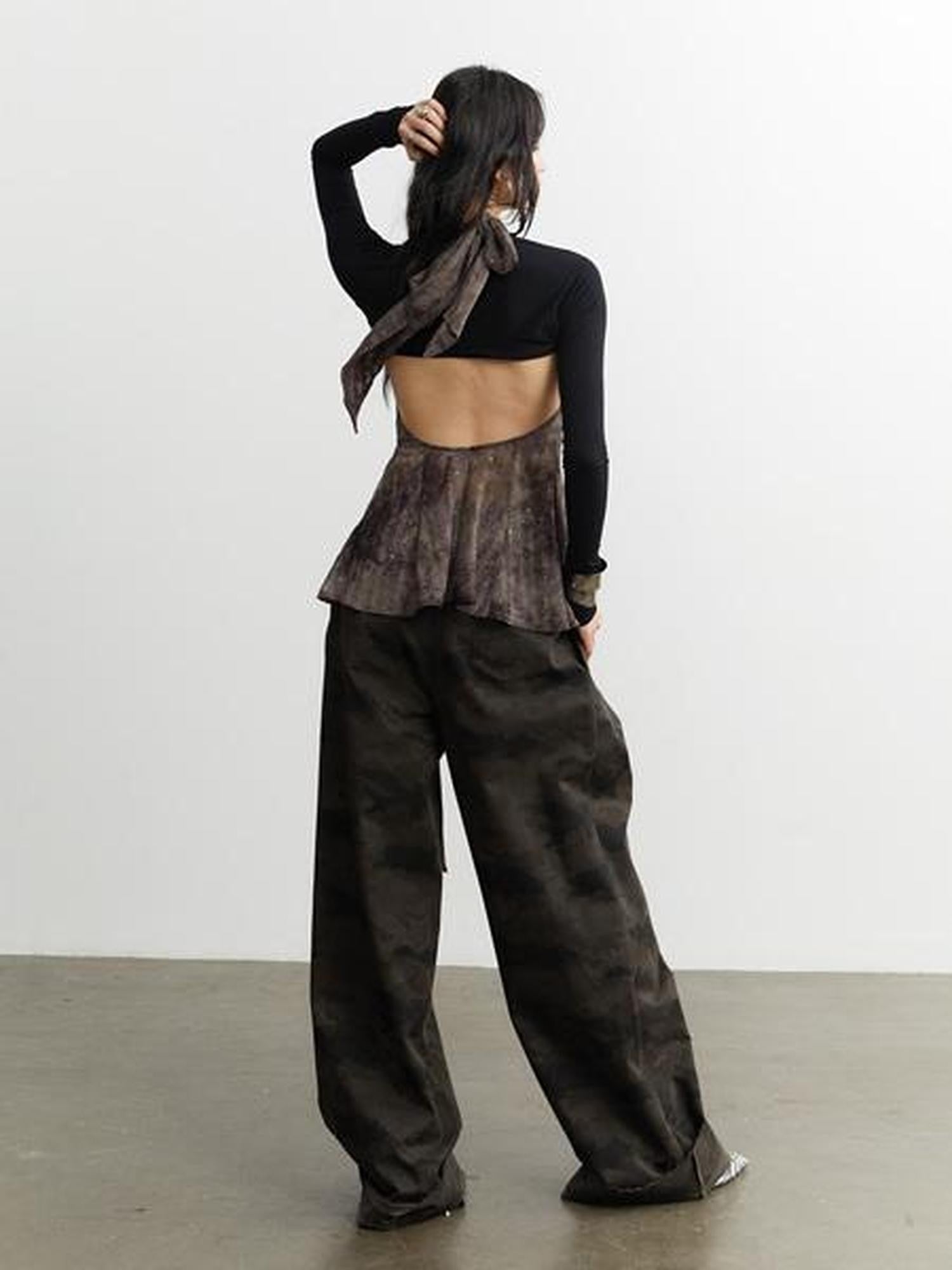 Jnylon studios Dark Witch Calla Lily Metal Buckle Asymmetrical Women's Polyester Halter Tops