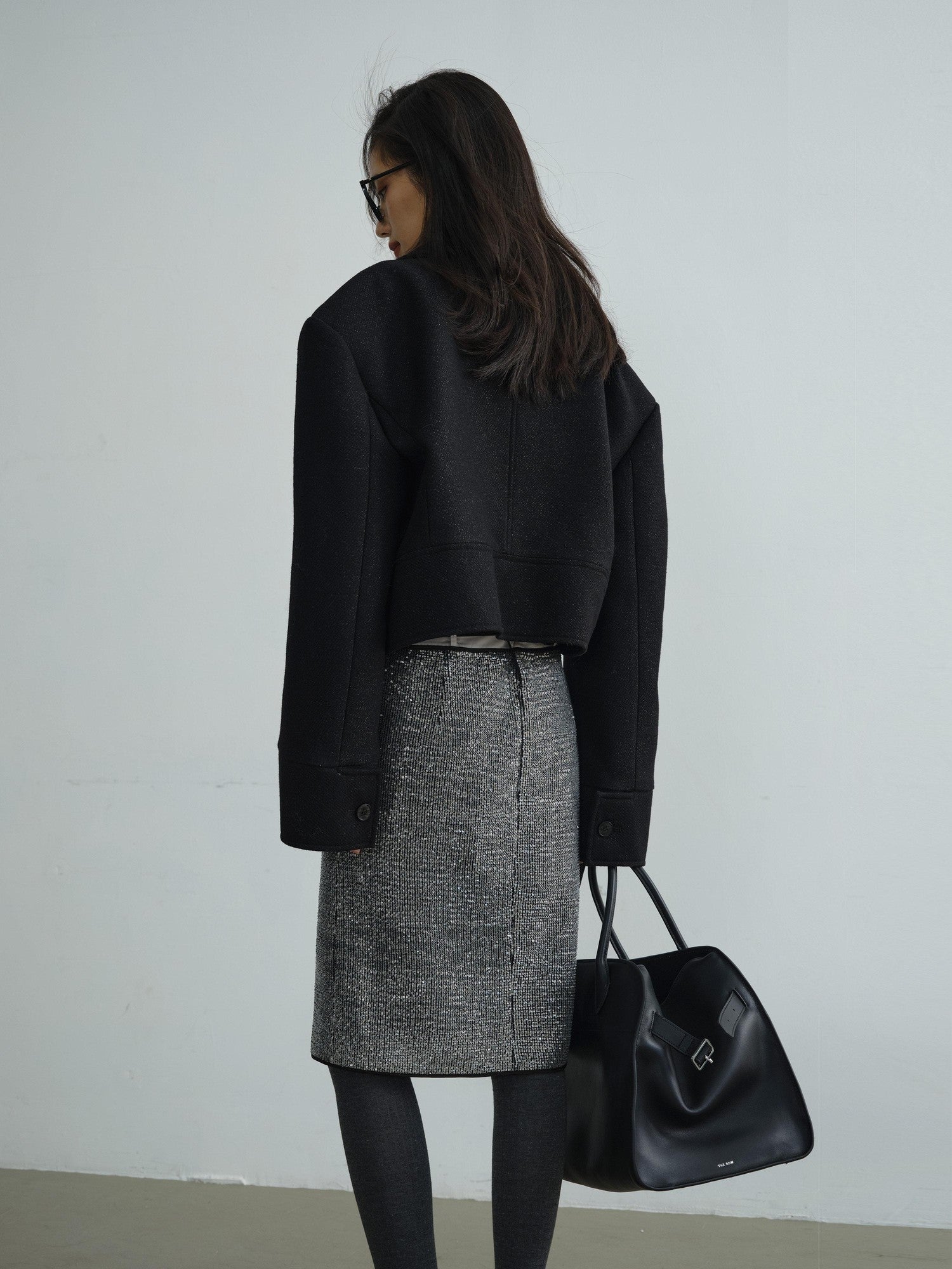 Jnylon studios Detachable Lace Ruffle Asymmetrical Women's Wool Structured Cropped Jackets