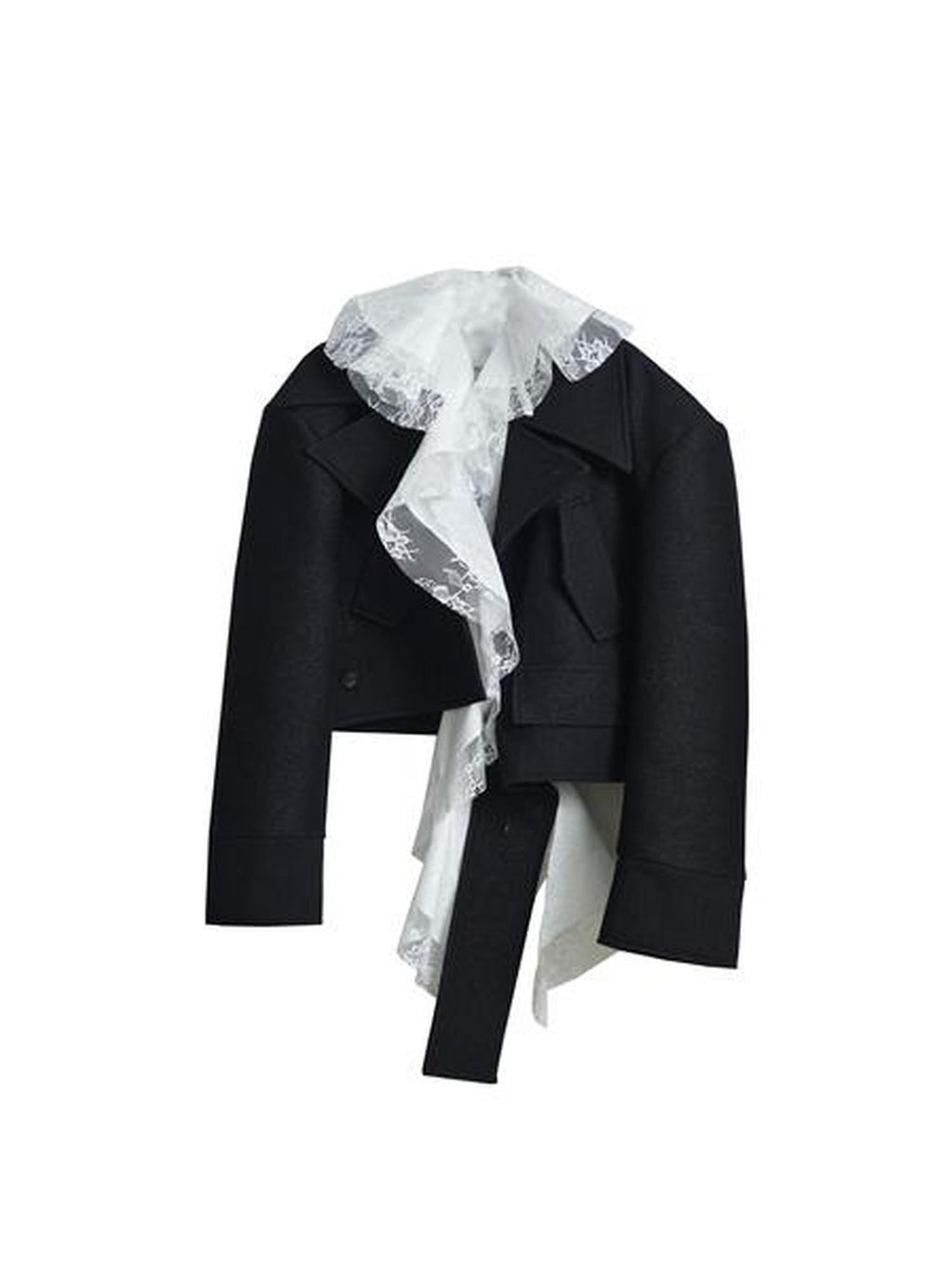 Jnylon studios Detachable Lace Ruffle Asymmetrical Women's Wool Structured Cropped Jackets