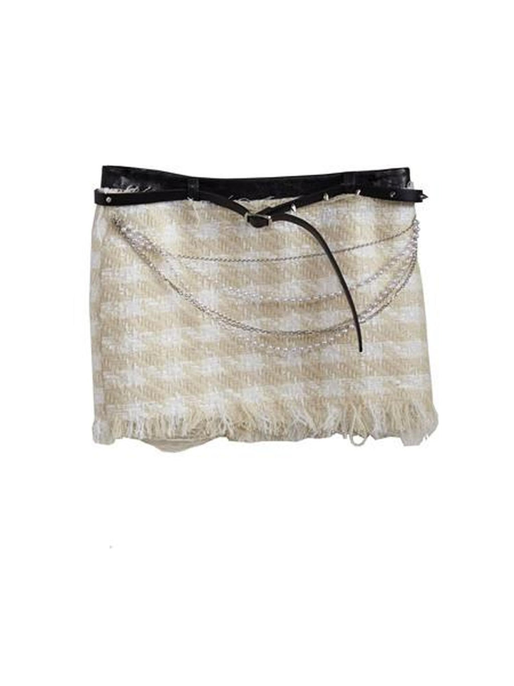 Jnylon studios Distressed Frayed Tassel Chain Boucle Women's Polyester Mini Skirts