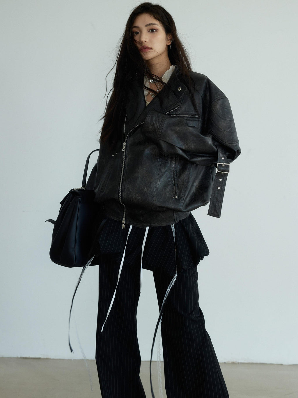Jnylon studios Distressed Futuristic Biker Dark Rock Women's Pu Leather Jackets
