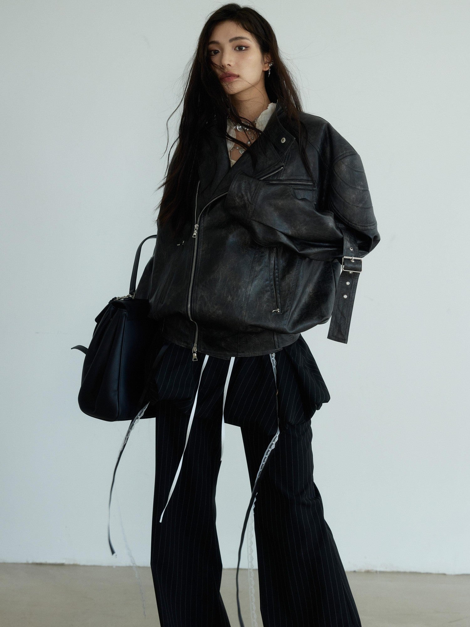 Jnylon studios Distressed Futuristic Biker Dark Rock Women's Pu Leather Jackets