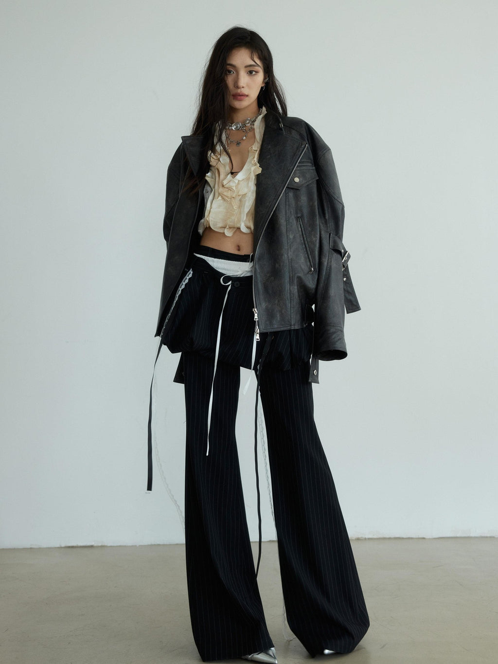 Jnylon studios Distressed Futuristic Biker Dark Rock Women's Pu Leather Jackets