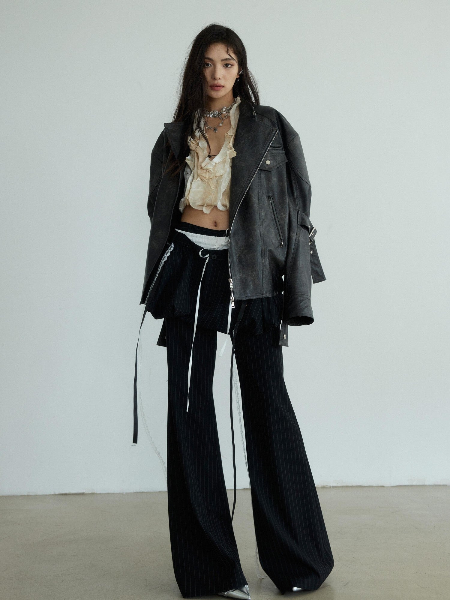 Jnylon studios Distressed Futuristic Biker Dark Rock Women's Pu Leather Jackets