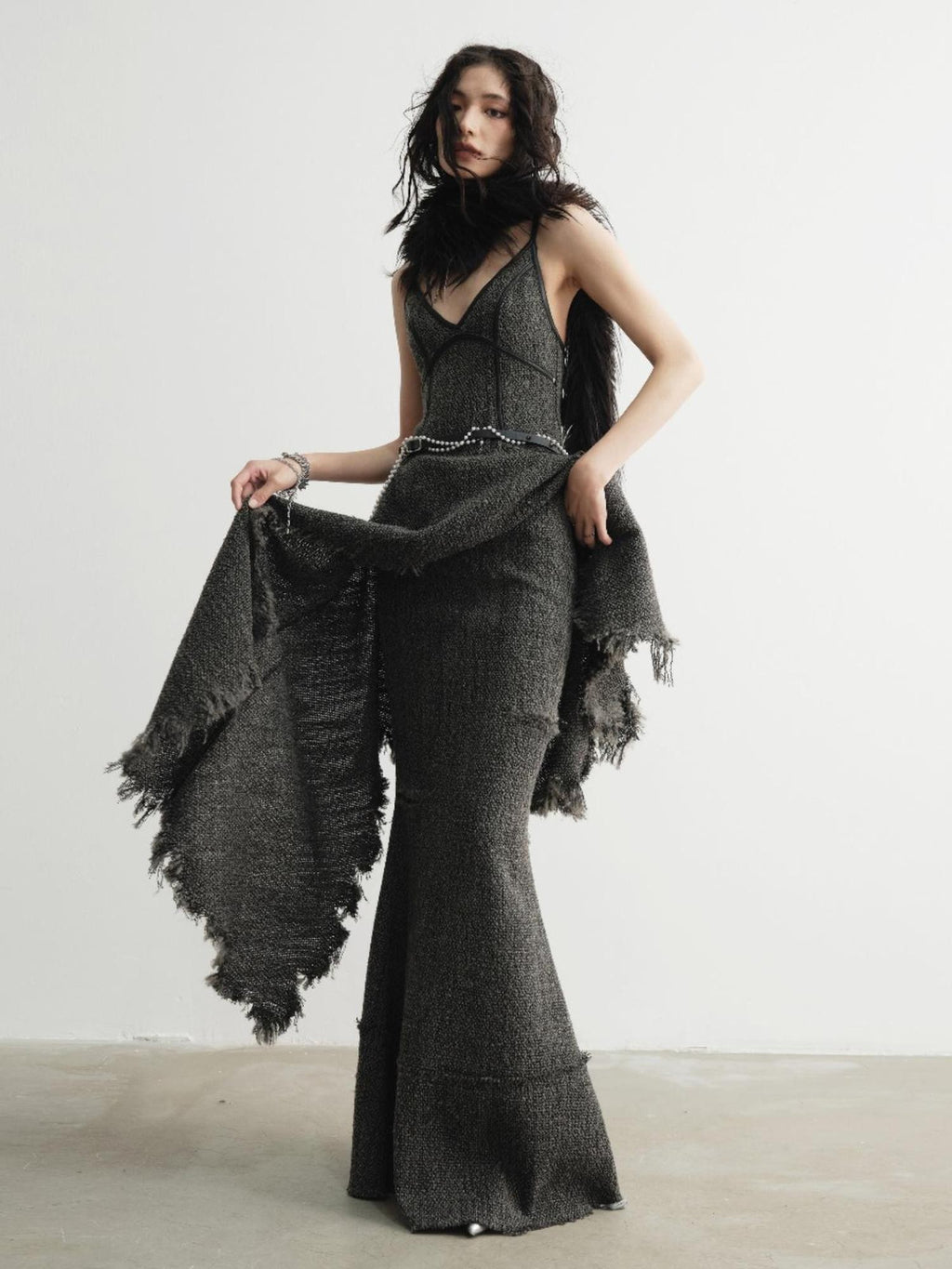 Jnylon studios Distressed Raw Edge Retro Mermaid A Line Women's Polyester Maxi Skirts
