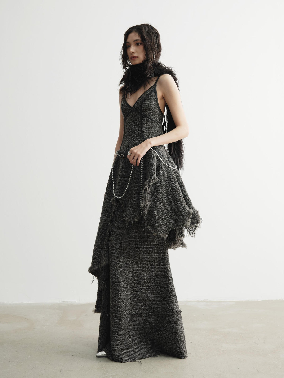 Jnylon studios Distressed Raw Edge Retro Mermaid A Line Women's Polyester Maxi Skirts