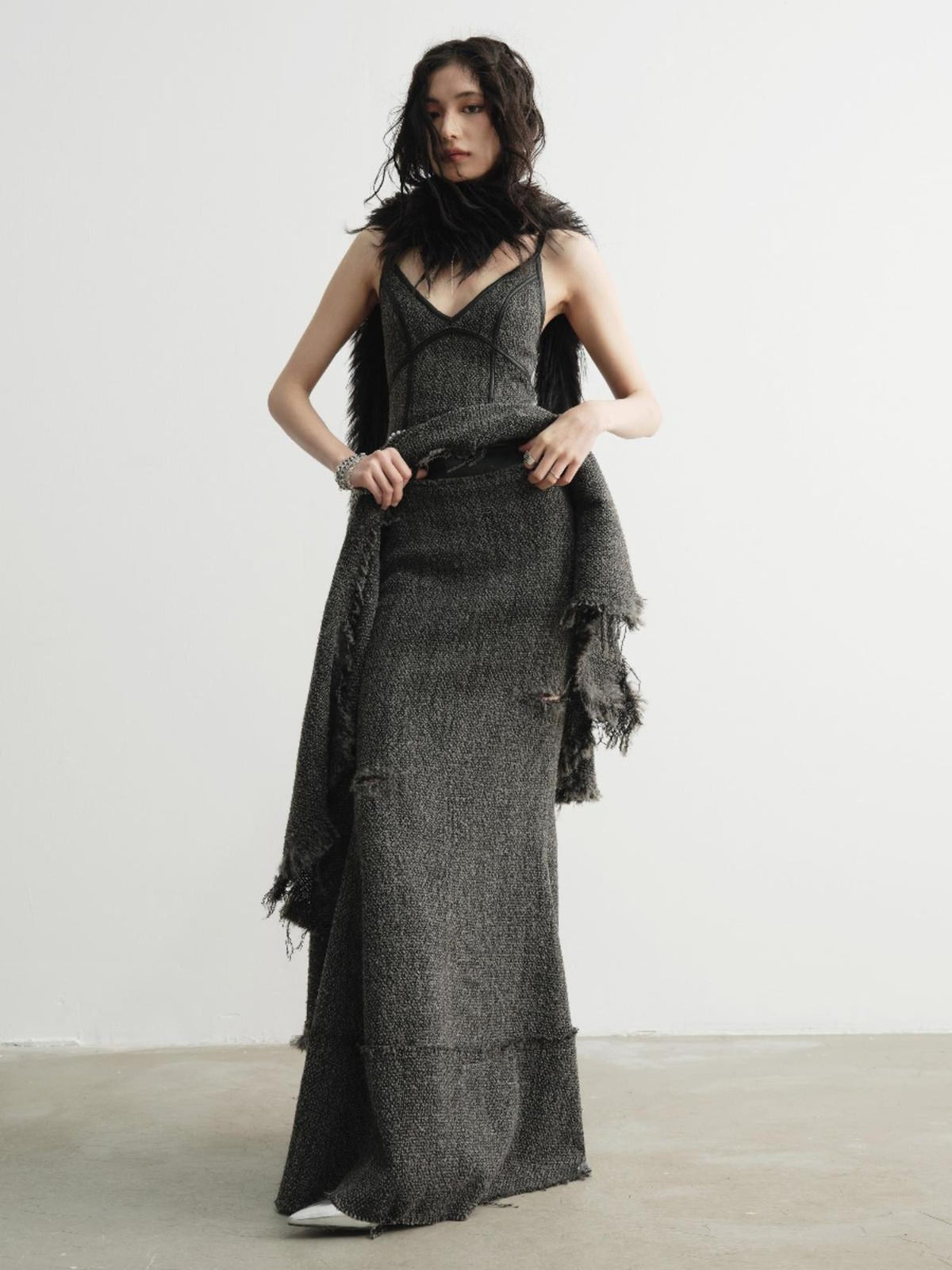 Jnylon studios Distressed Raw Edge Retro Mermaid A Line Women's Polyester Maxi Skirts