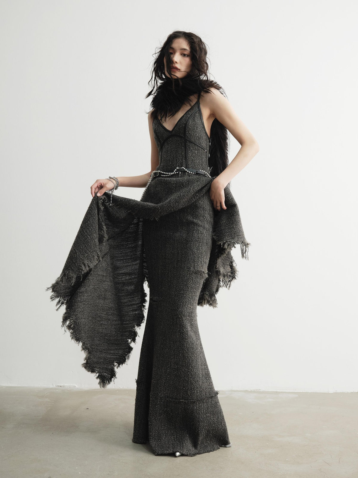 Jnylon studios Distressed Raw Edge Retro Mermaid A Line Women's Polyester Maxi Skirts