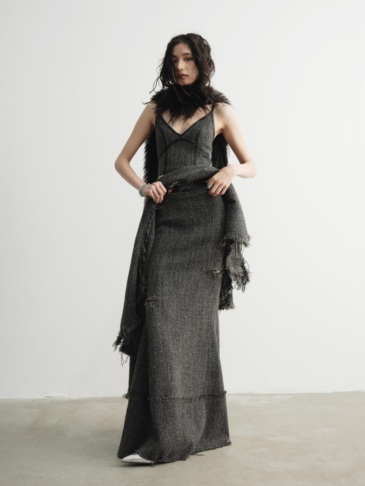 Jnylon studios Distressed Raw Edge Retro Mermaid A Line Women's Polyester Maxi Skirts