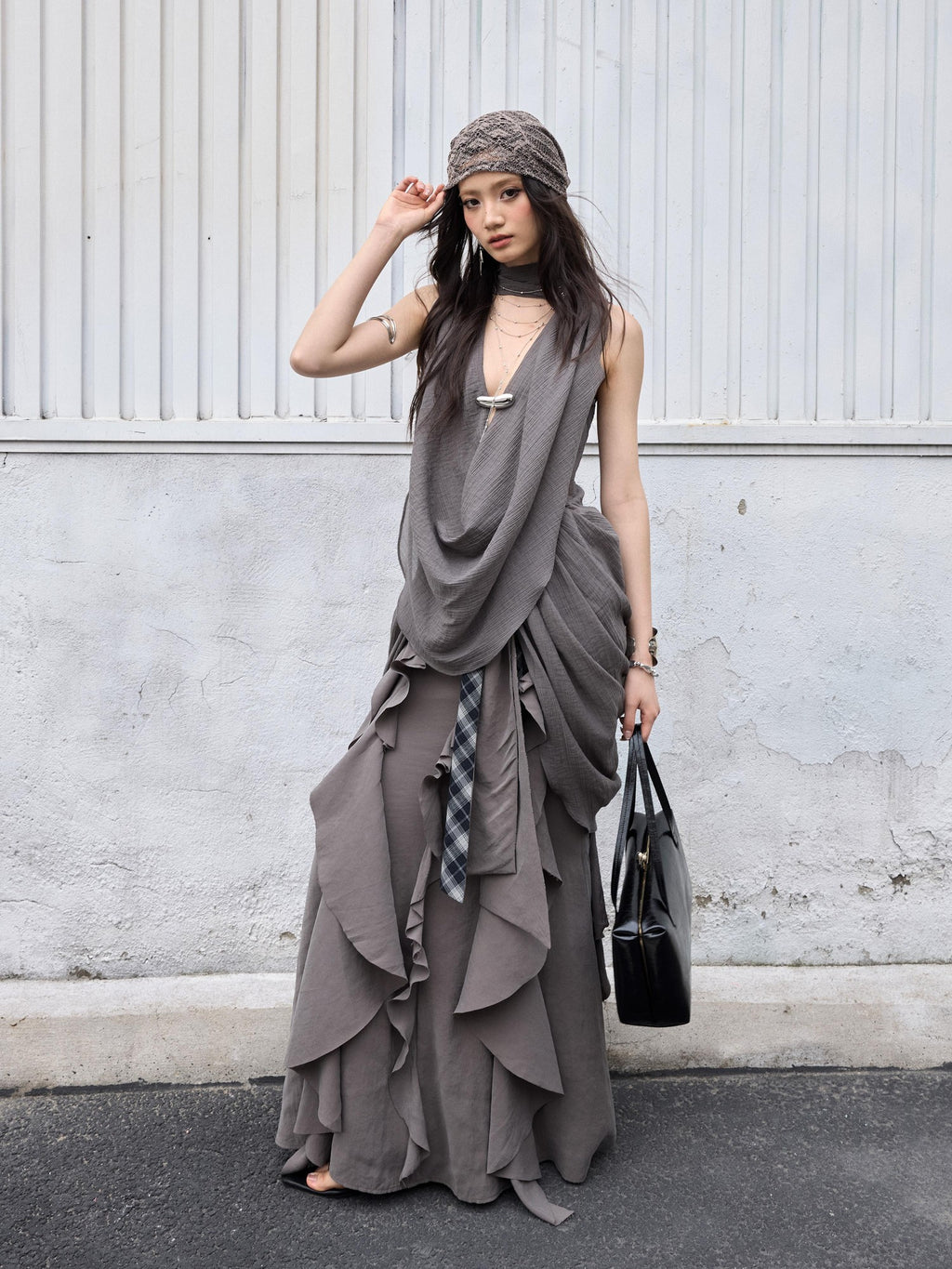 Jnylon studios Distressed Ruffled Tie Low Waist Irregular Women's Maxi Skirts