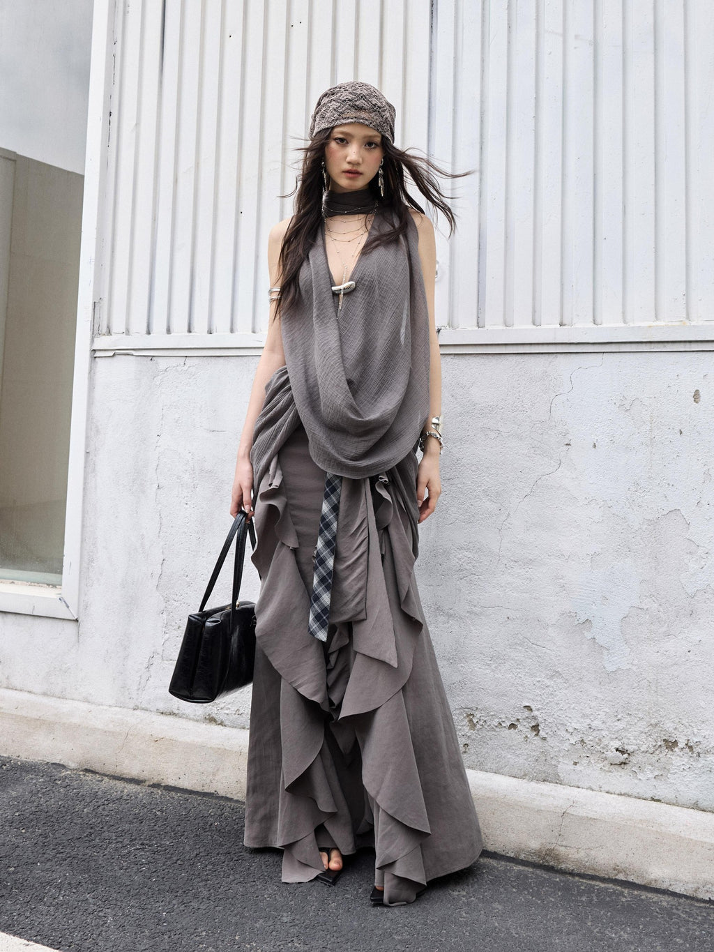 Jnylon studios Distressed Ruffled Tie Low Waist Irregular Women's Maxi Skirts