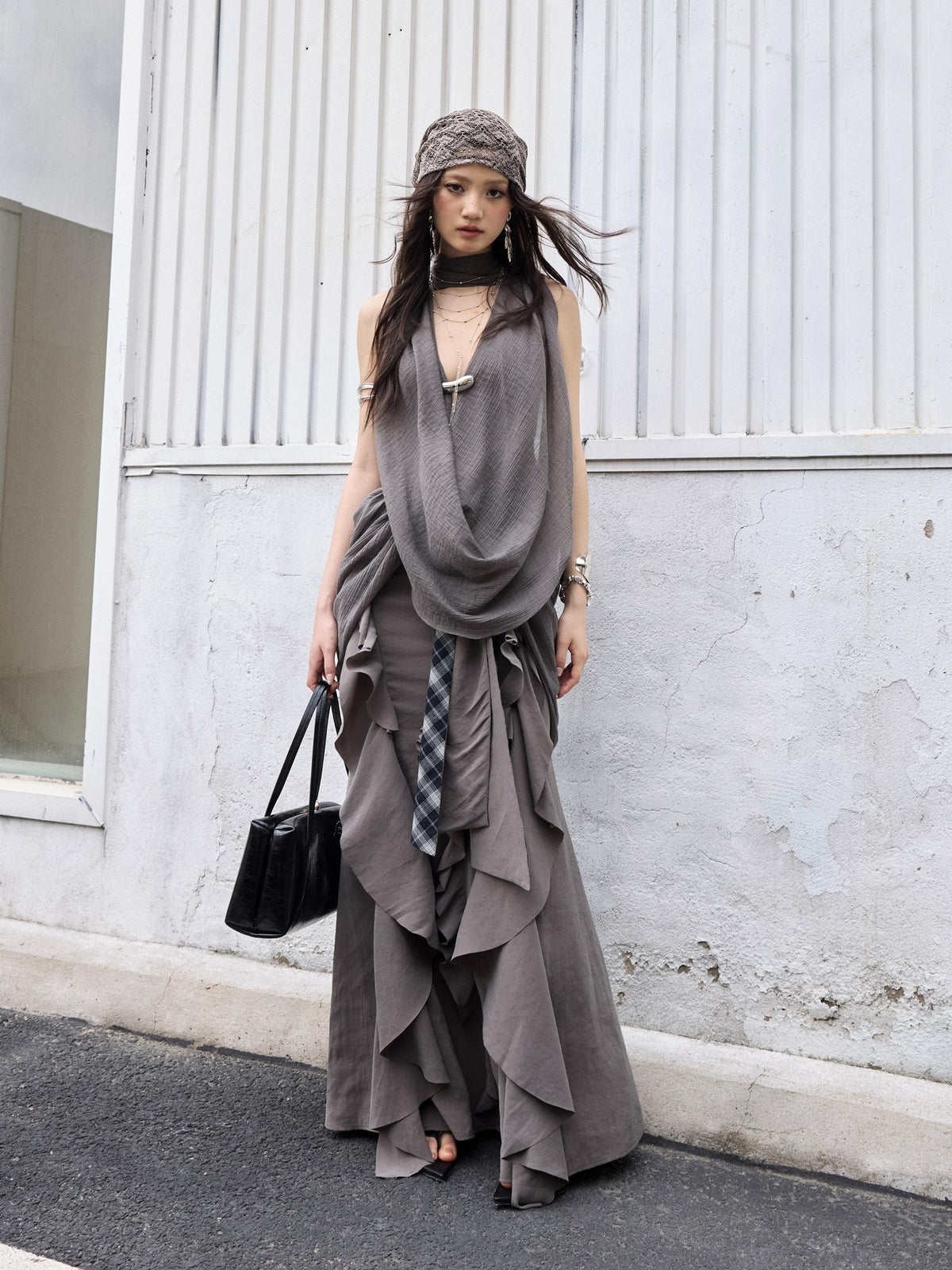 Jnylon studios Distressed Ruffled Tie Low Waist Irregular Women's Maxi Skirts
