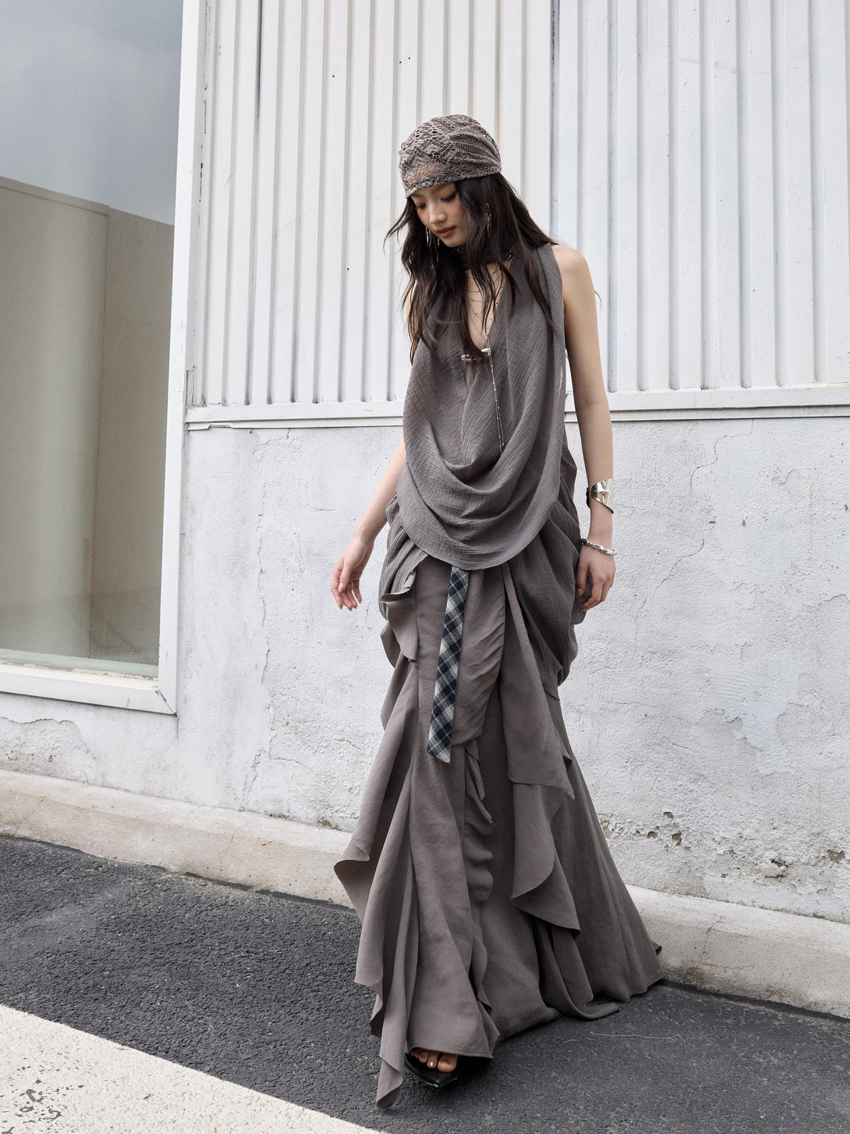 Jnylon studios Distressed Ruffled Tie Low Waist Irregular Women's Maxi Skirts