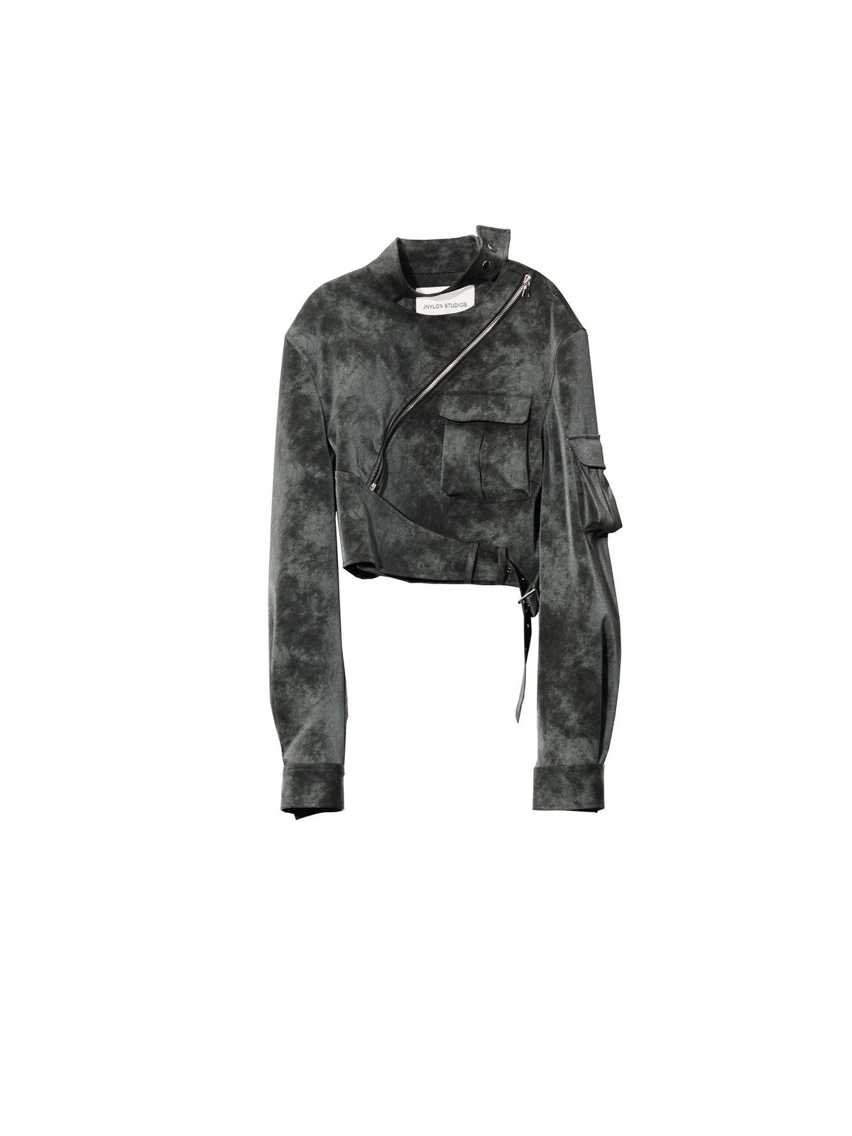 Jnylon studios Distressed Studded Abstract Print Women's Pu Cropped Jackets