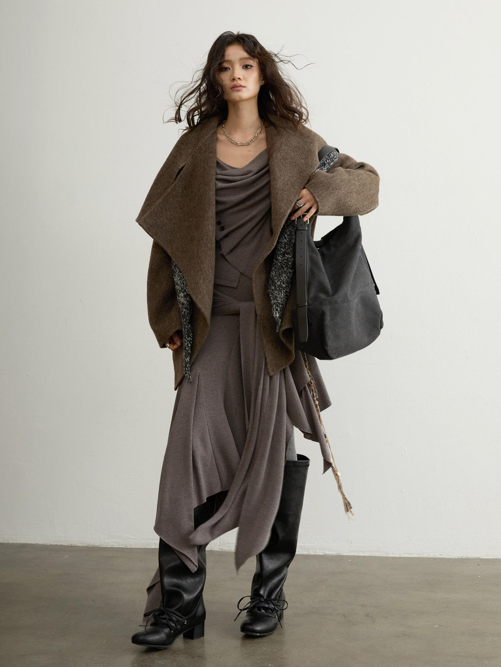Jnylon studios Ebony Brown Nomadic Handcrafted Double Faced Women's 100 Percent Wool Wool Coats