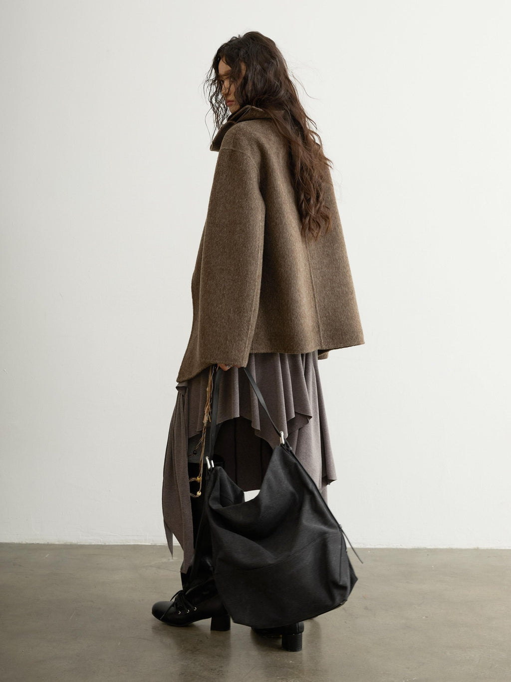 Jnylon studios Ebony Brown Nomadic Handcrafted Double Faced Women's 100 Percent Wool Wool Coats