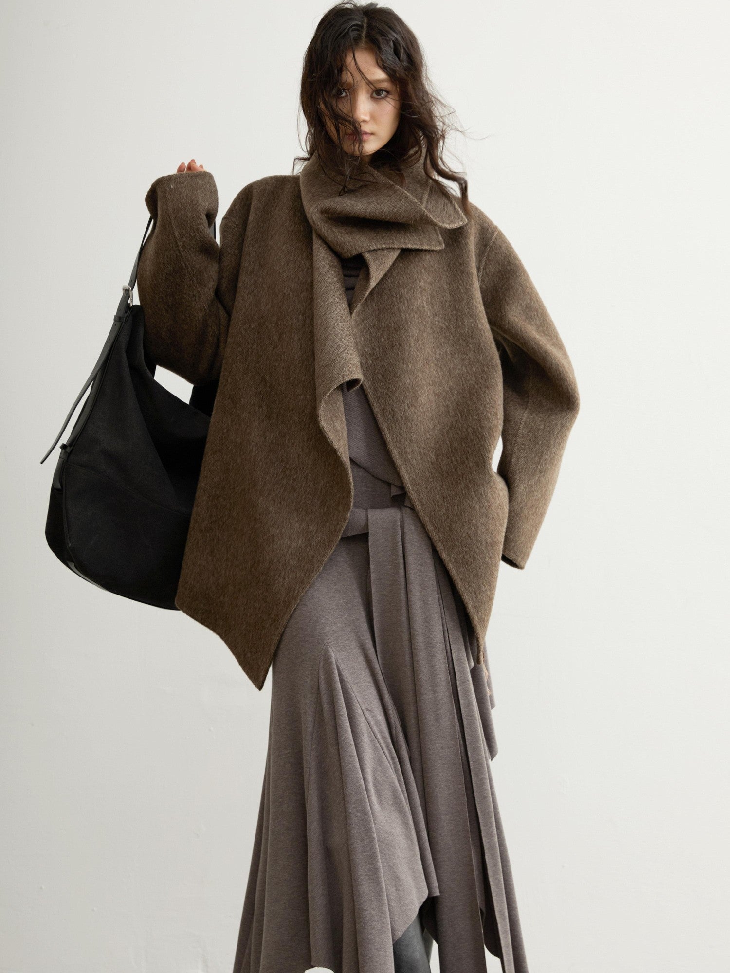 Jnylon studios Ebony Brown Nomadic Handcrafted Double Faced Women's 100 Percent Wool Wool Coats