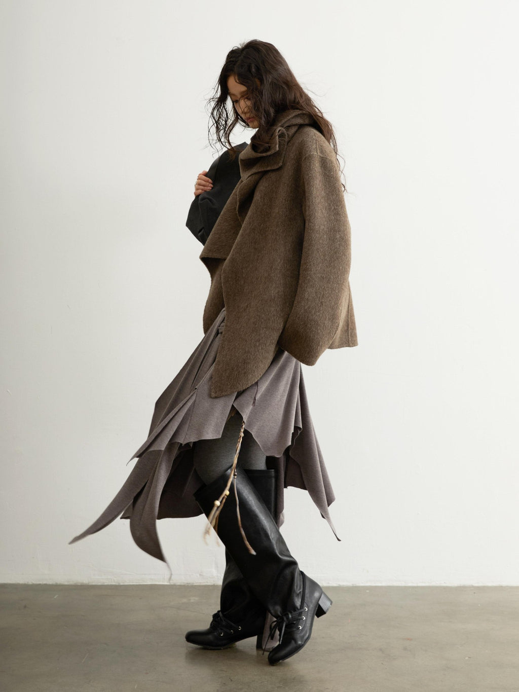 Jnylon studios Ebony Brown Nomadic Handcrafted Double Faced Women's 100 Percent Wool Wool Coats