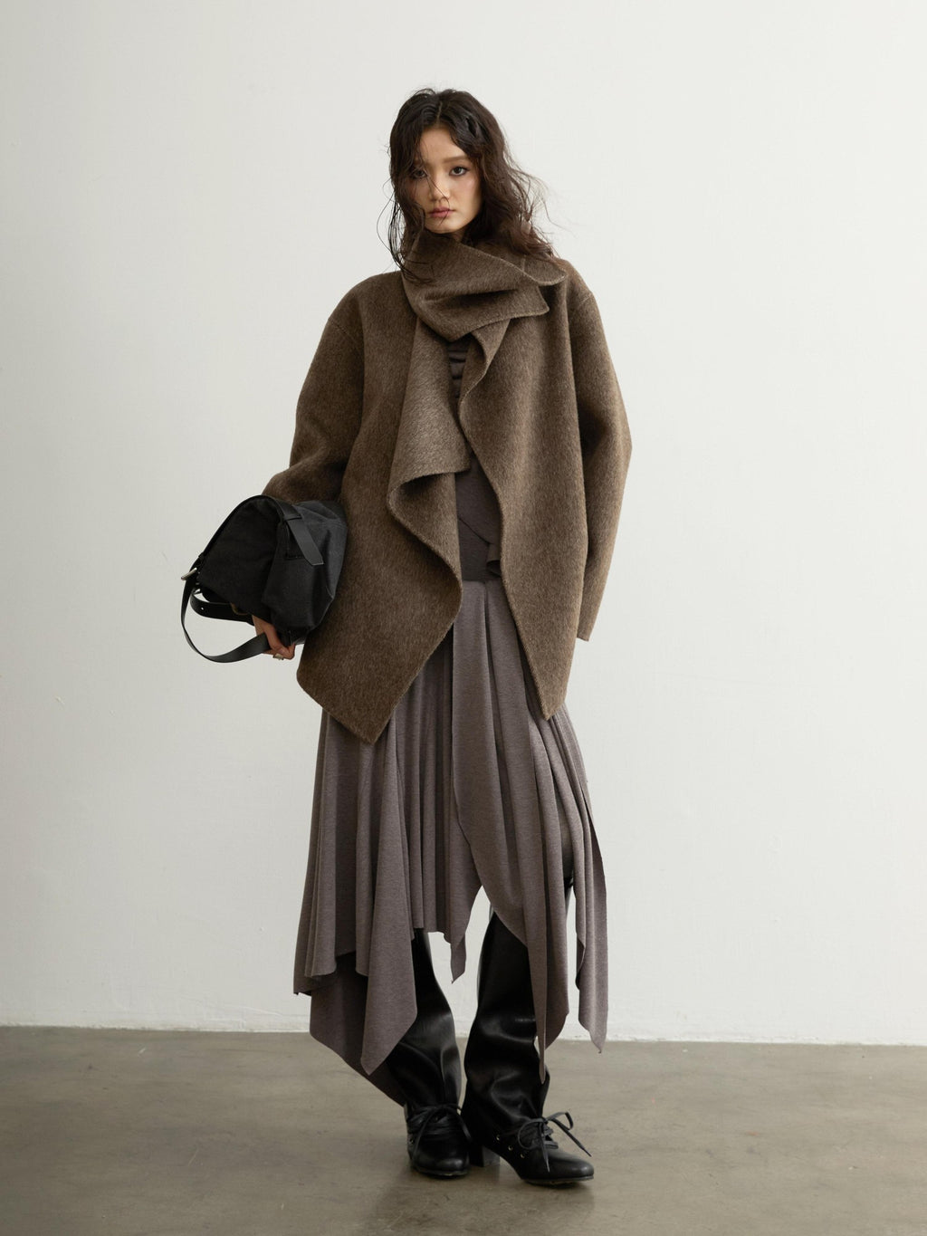 Jnylon studios Ebony Brown Nomadic Handcrafted Double Faced Women's 100 Percent Wool Wool Coats