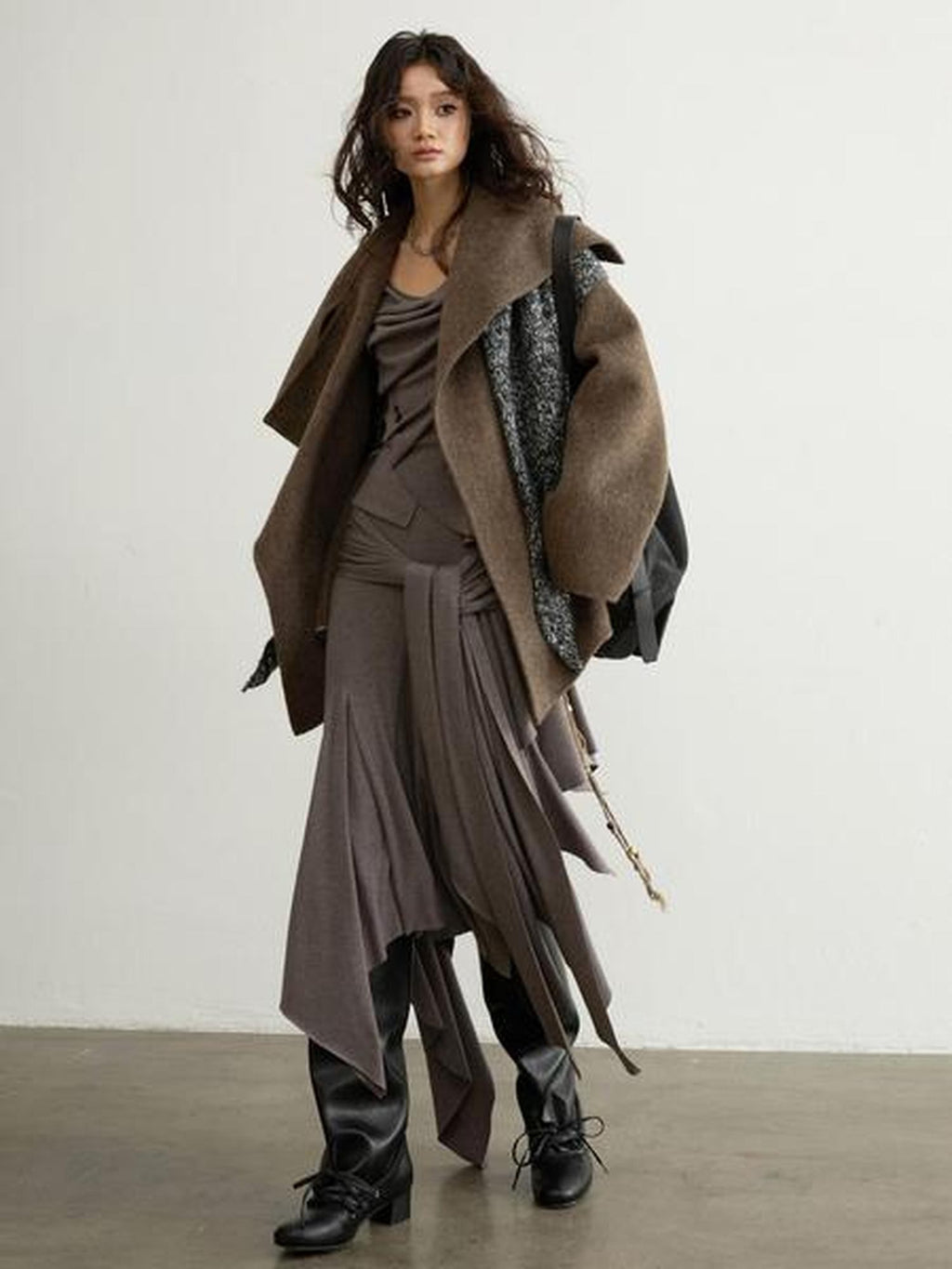 Jnylon studios Ebony Brown Nomadic Handcrafted Double Faced Women's 100 Percent Wool Wool Coats