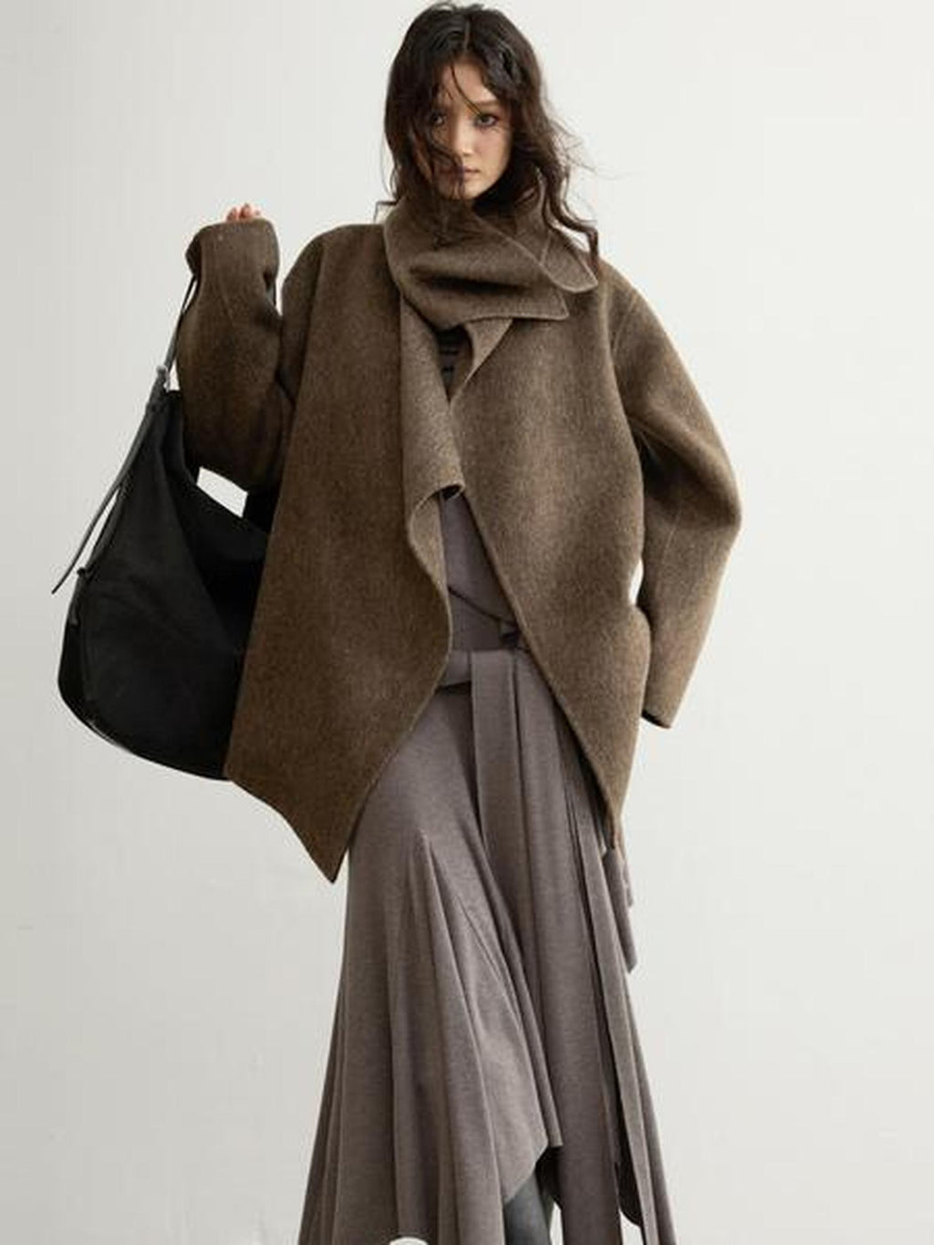 Jnylon studios Ebony Brown Nomadic Handcrafted Double Faced Women's 100 Percent Wool Wool Coats