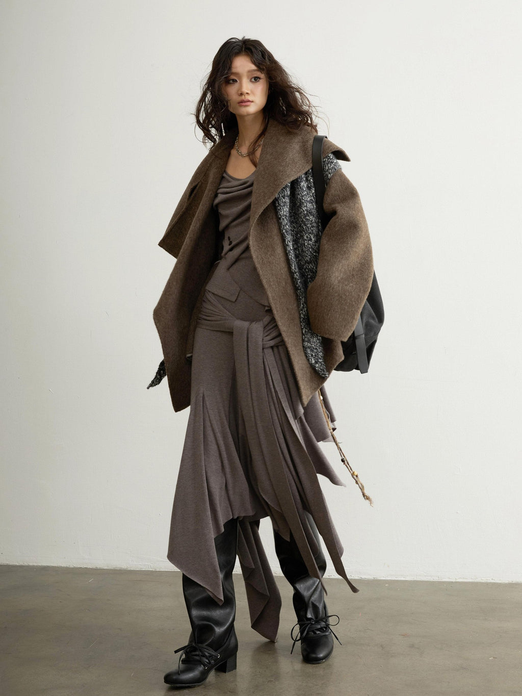 Jnylon studios Ebony Brown Nomadic Handcrafted Double Faced Women's 100 Percent Wool Wool Coats