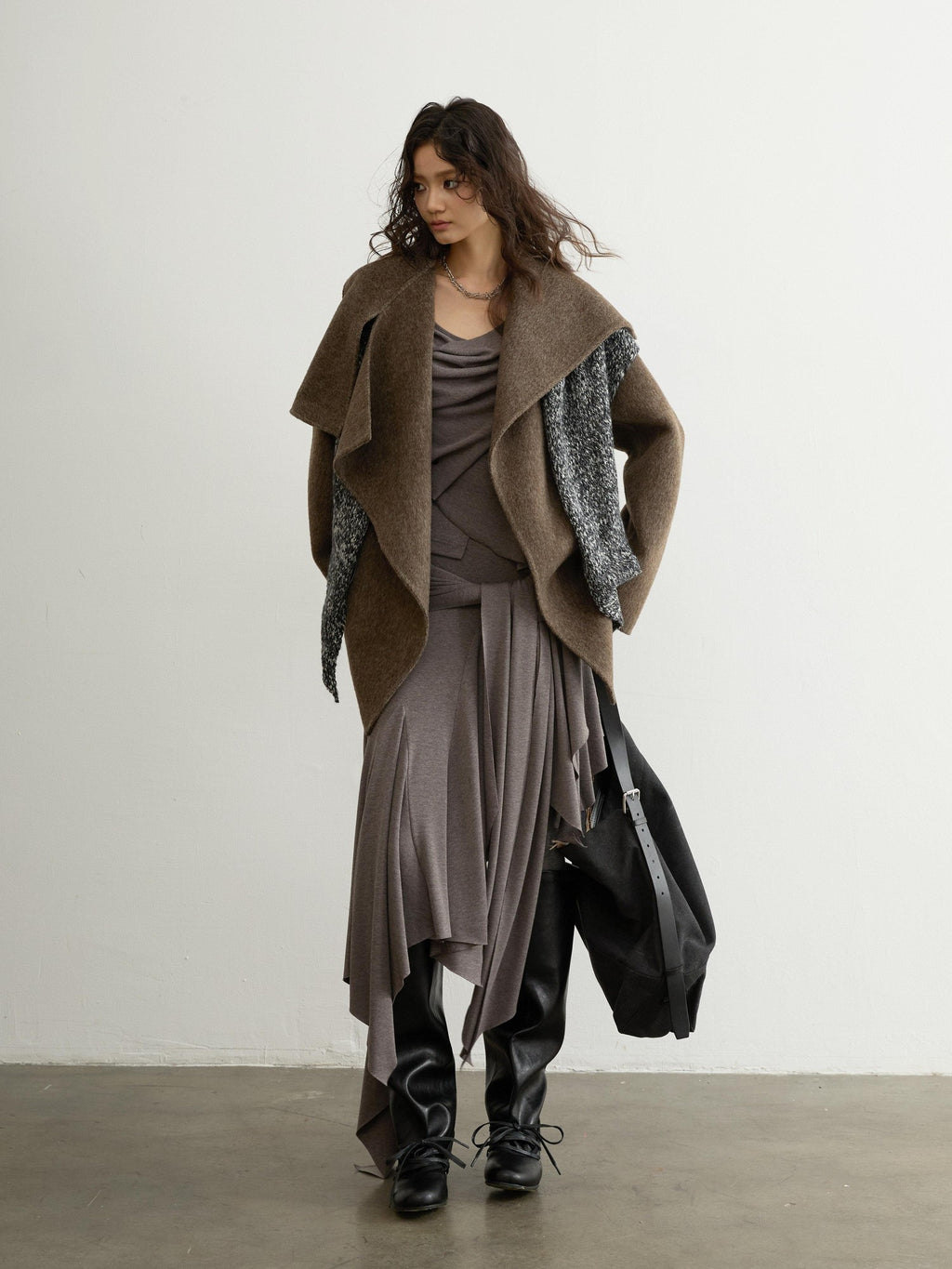 Jnylon studios Ebony Brown Nomadic Handcrafted Double Faced Women's 100 Percent Wool Wool Coats