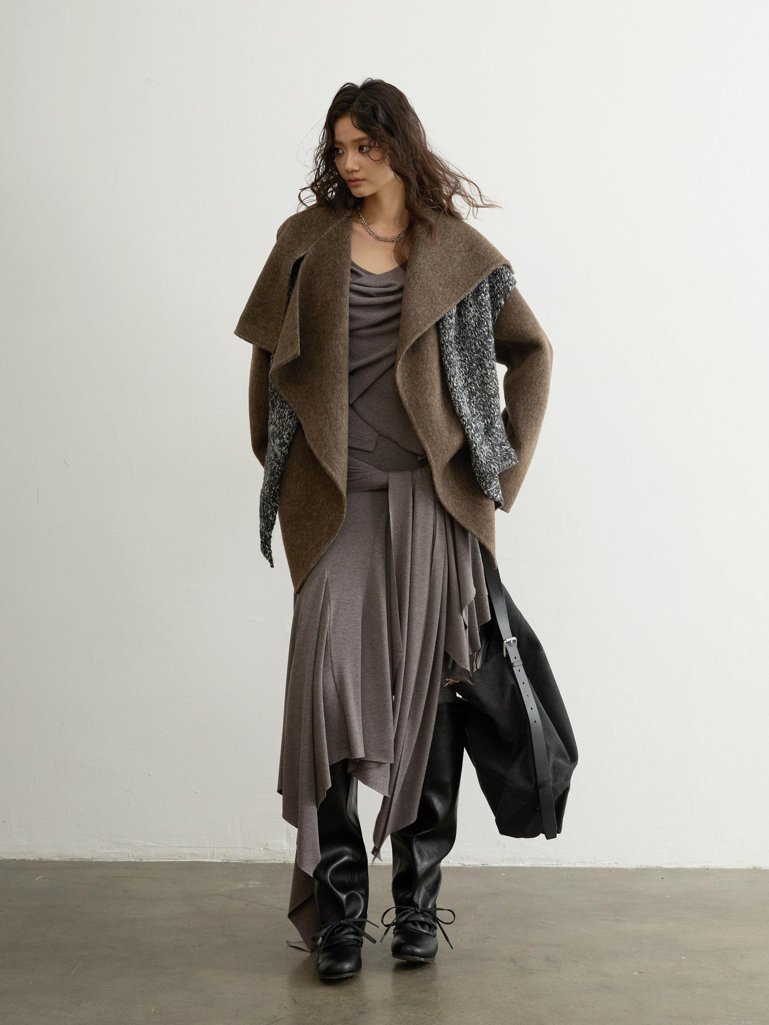 Jnylon studios Ebony Brown Nomadic Handcrafted Double Faced Women's 100 Percent Wool Wool Coats