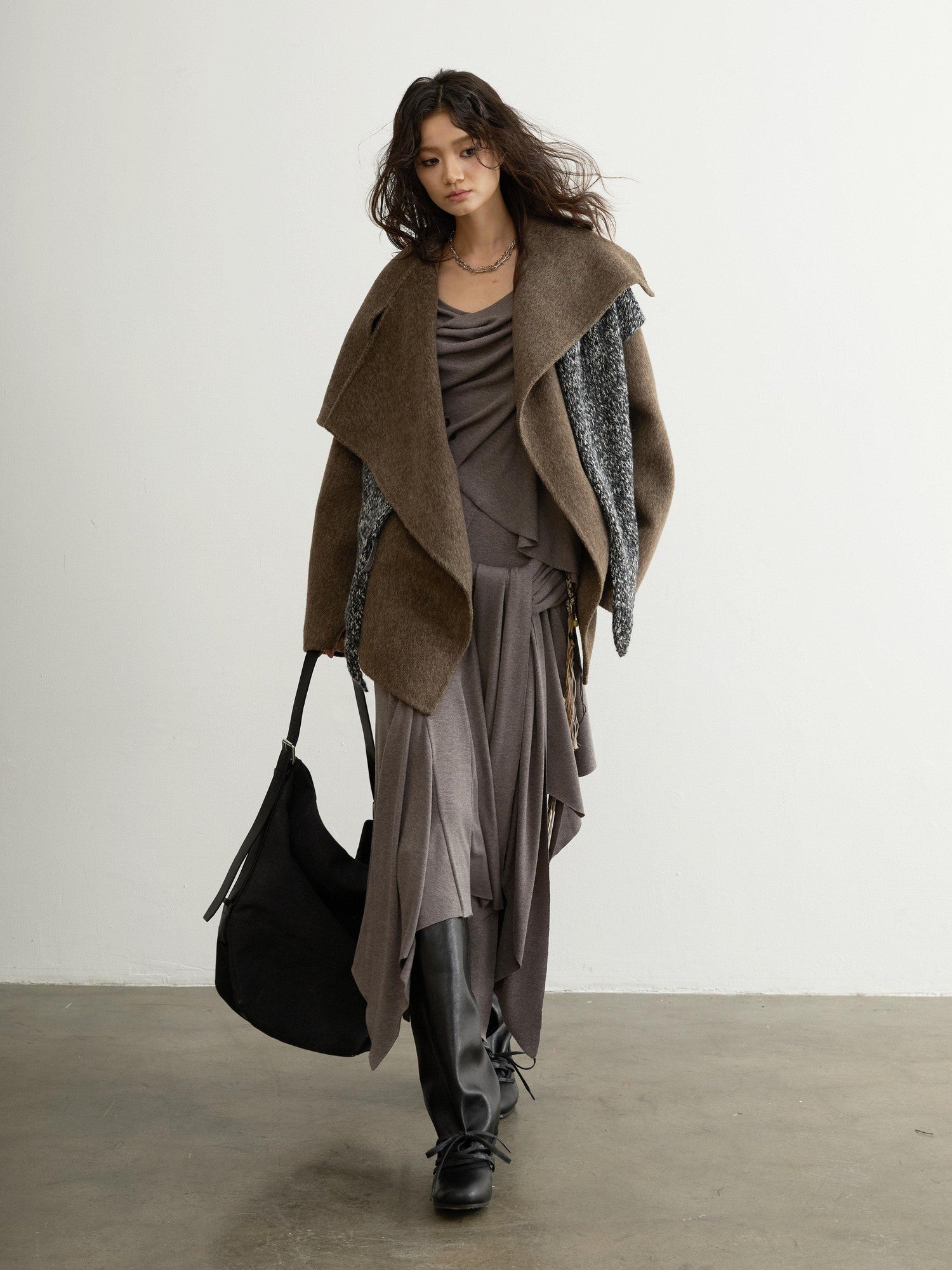Jnylon studios Ebony Brown Nomadic Handcrafted Double Faced Women's 100 Percent Wool Wool Coats