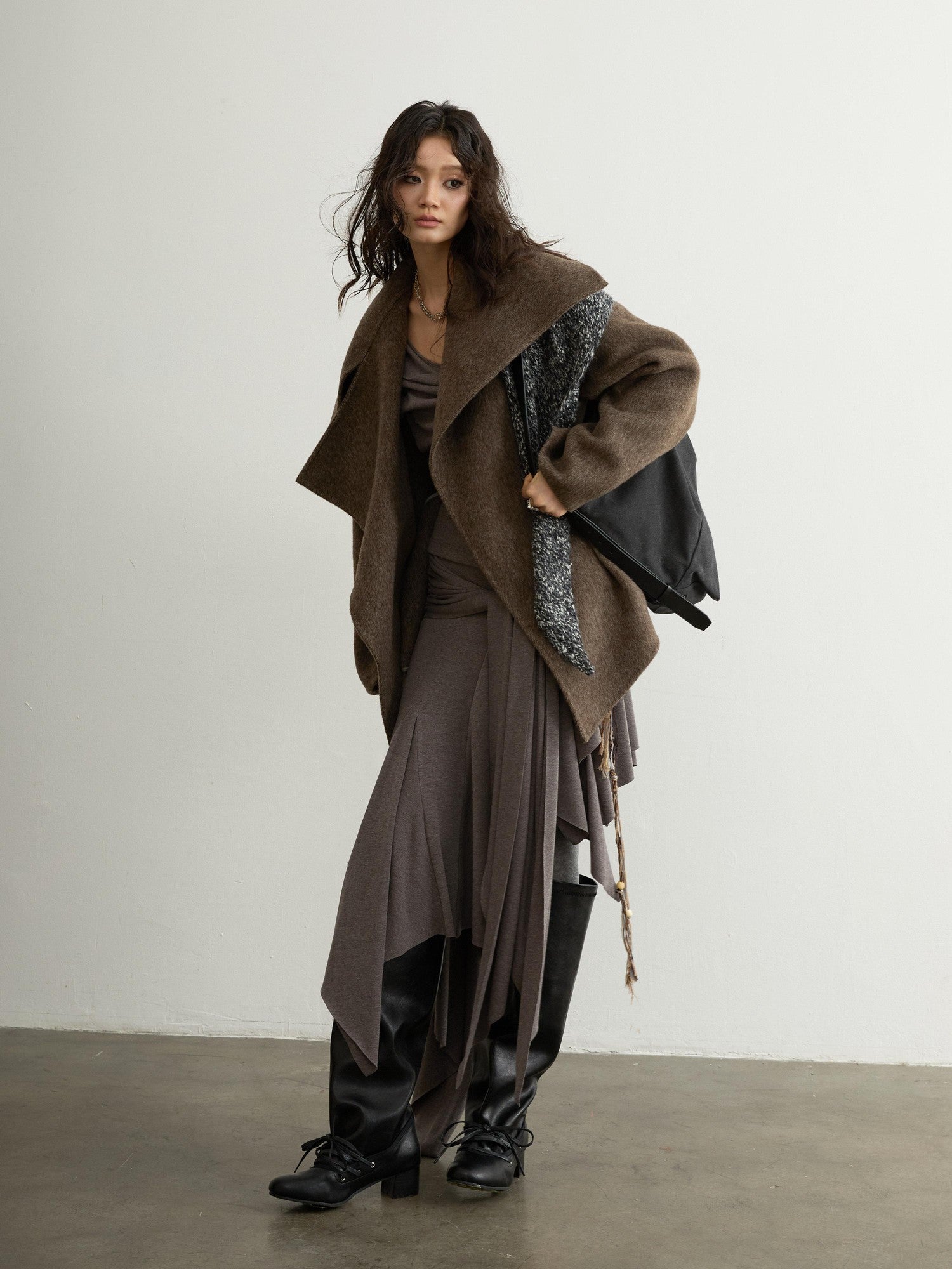 Jnylon studios Ebony Brown Nomadic Handcrafted Double Faced Women's 100 Percent Wool Wool Coats