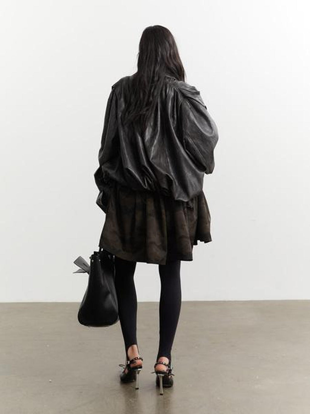Jnylon studios Ebony Brown Retro Pleated Oversized Women's Pu Leather Jackets
