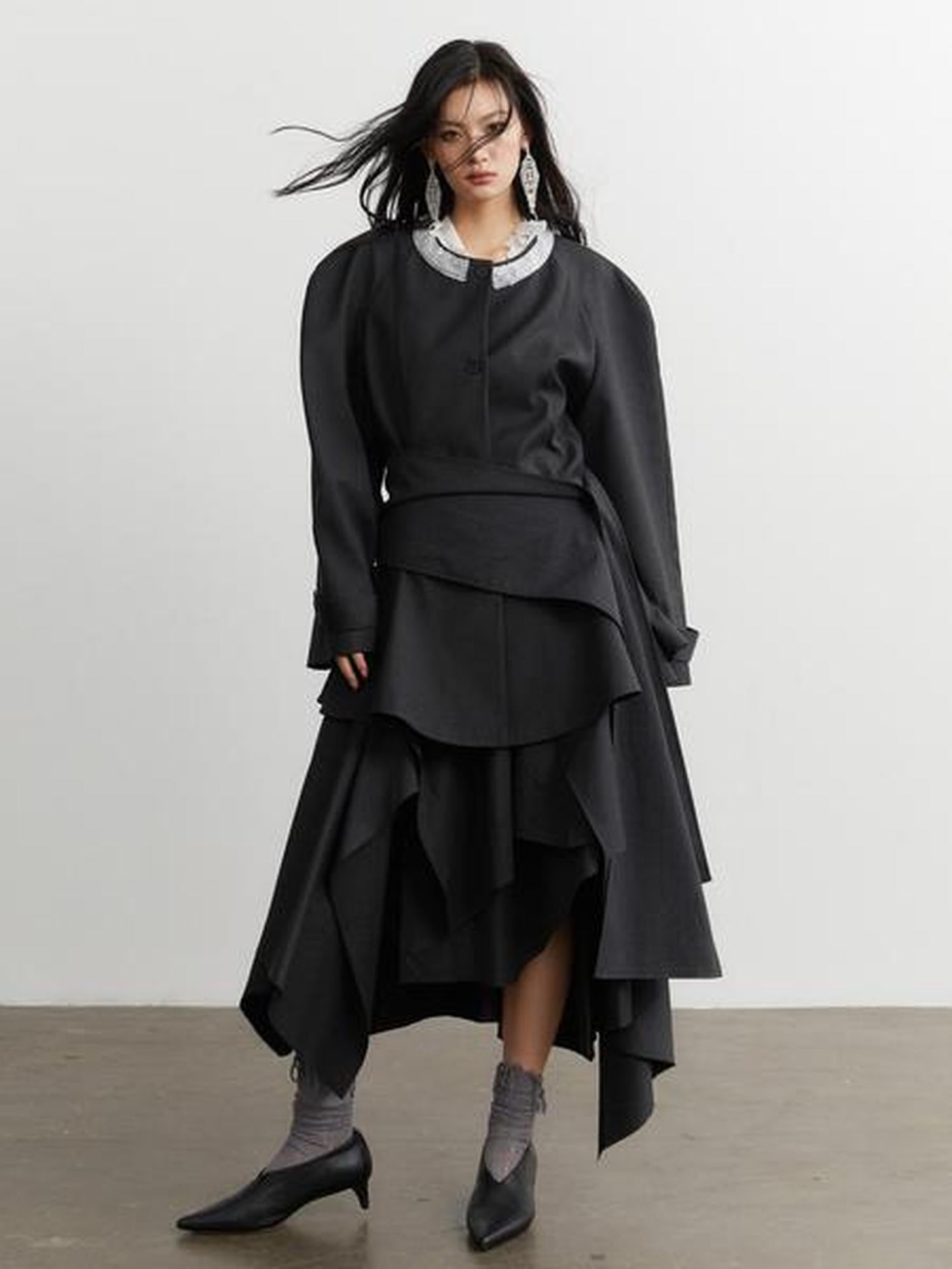 Jnylon studios Elegant Ruffle Trim Structured Women's Other Materials Blazers