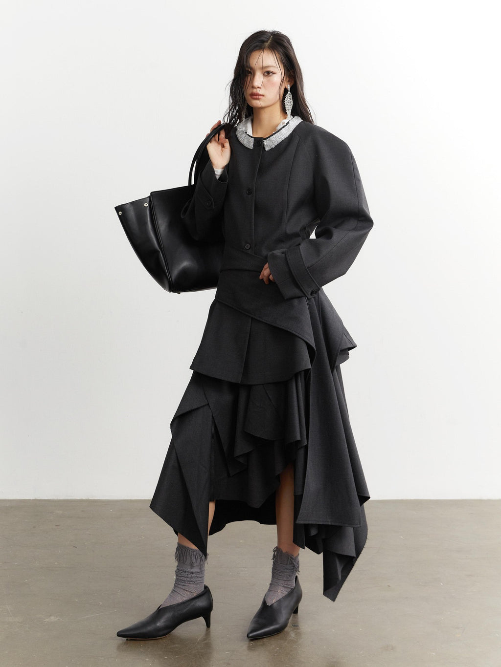 Jnylon studios Elegant Ruffle Trim Structured Women's Other Materials Blazers