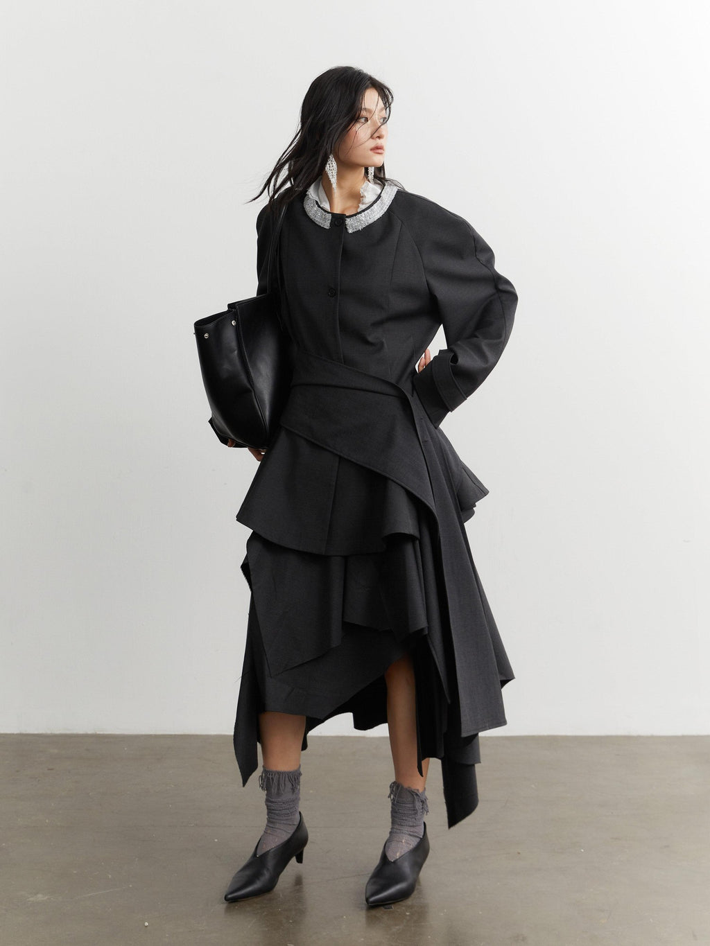 Jnylon studios Elegant Ruffle Trim Structured Women's Other Materials Blazers