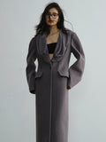 Jnylon studios Faux Silk Scarf Splice Asymmetrical Ultra Low Neck Women's Wool Blend Long Coats