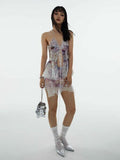 Jnylon studios Fluorescent Jungle Print Sequin A Line Mid Waist Women's Mini Skirts