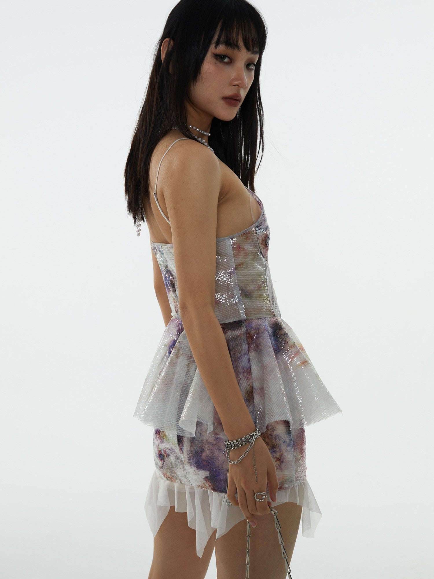 Jnylon studios Fluorescent Jungle Print Sequin A Line Mid Waist Women's Mini Skirts