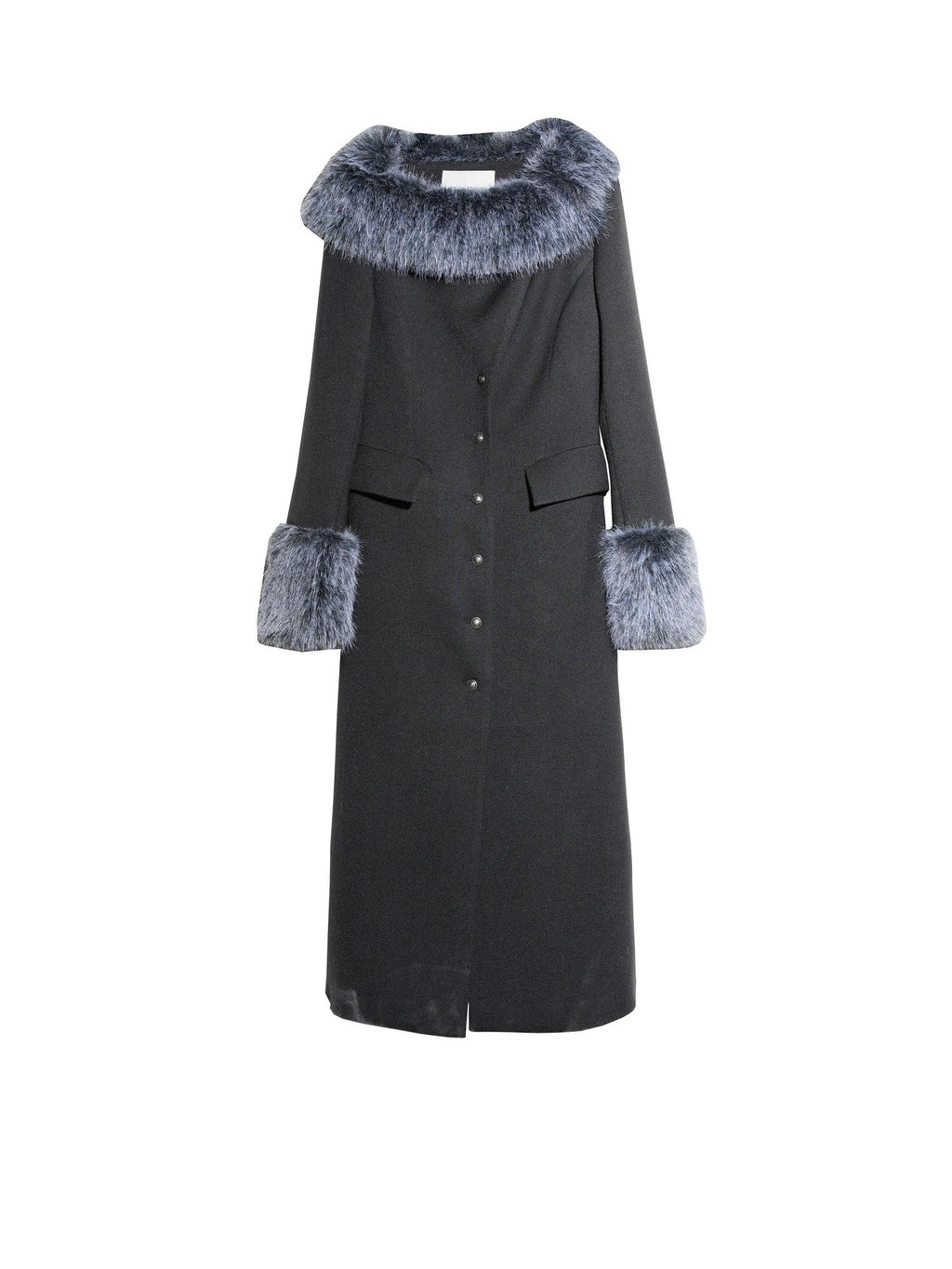 Jnylon studios Fur Trim Asymmetric Button Wool Blend Women's Long Coats