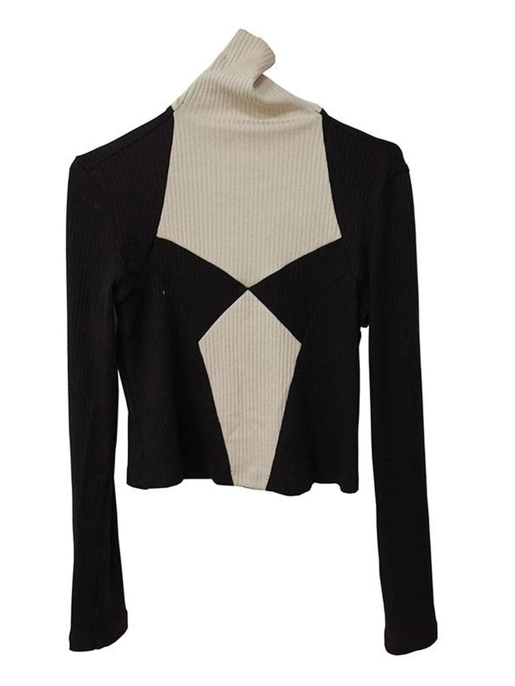 Jnylon studios Geometric Color Block Turtleneck Women's Slim Fit Long Sleeve T-shirts