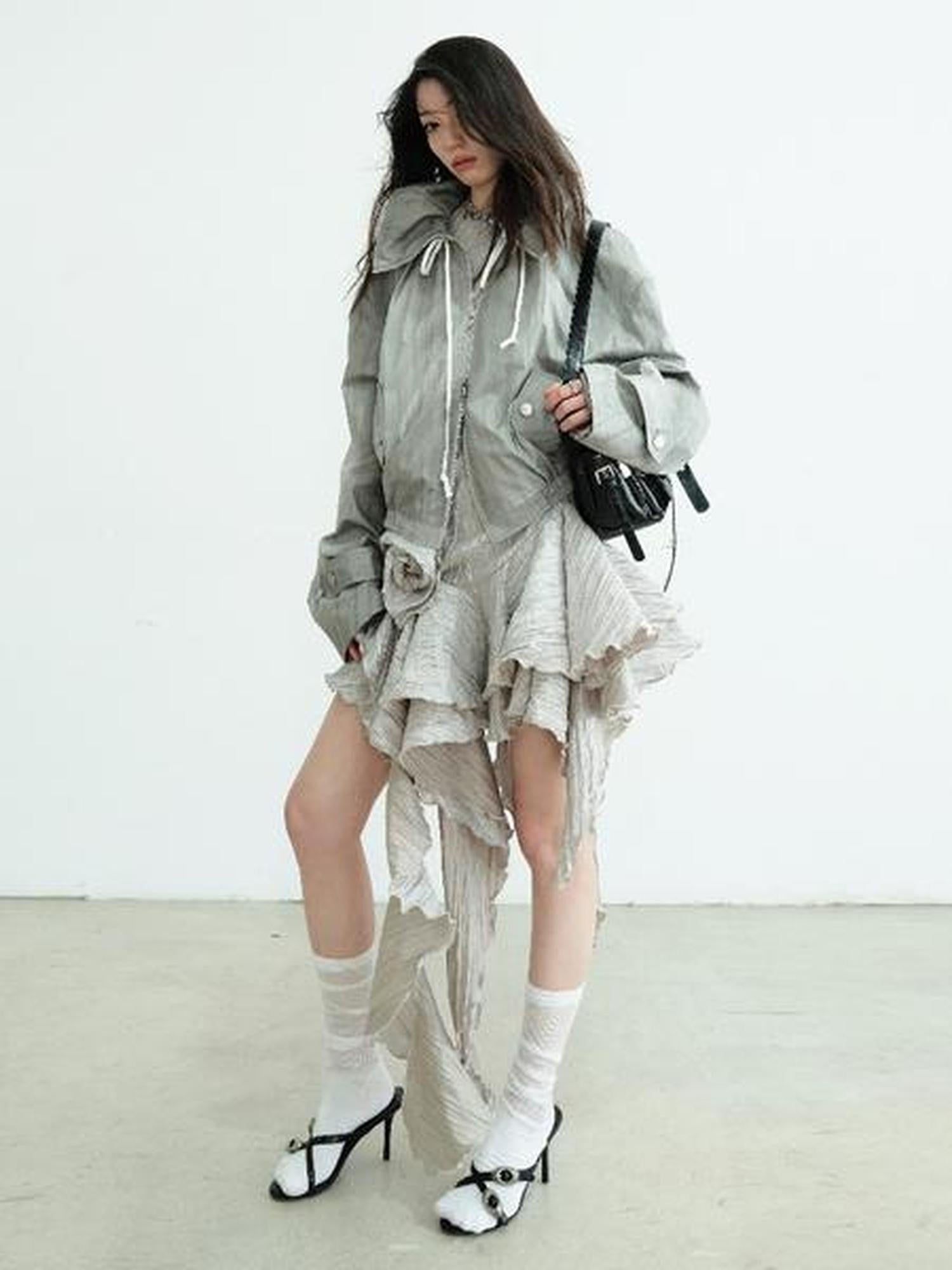 Jnylon studios Gray Barn Style Distressed Print Women's Lightweight Cropped Jackets