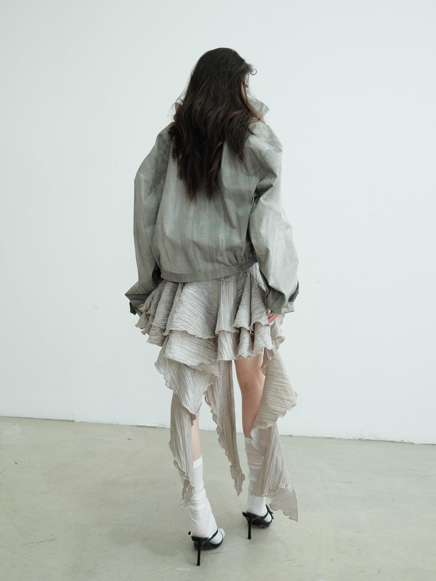 Jnylon studios Gray Barn Style Distressed Print Women's Lightweight Cropped Jackets