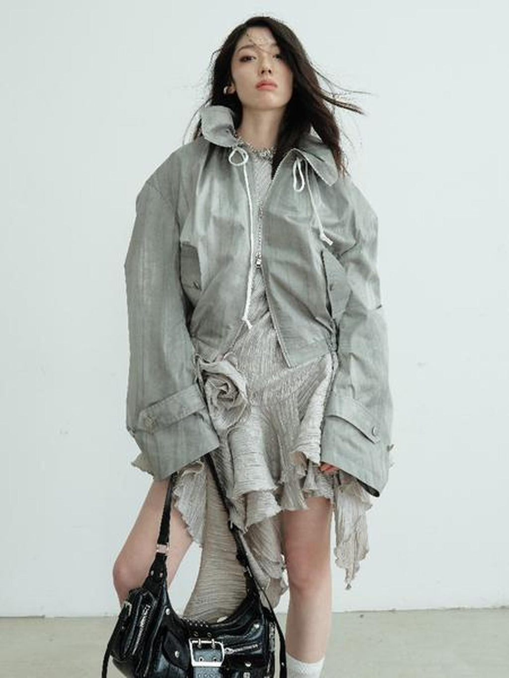 Jnylon studios Gray Barn Style Distressed Print Women's Lightweight Cropped Jackets