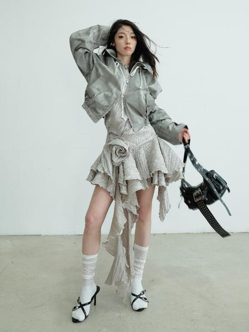 Jnylon studios Gray Barn Style Distressed Print Women's Lightweight Cropped Jackets