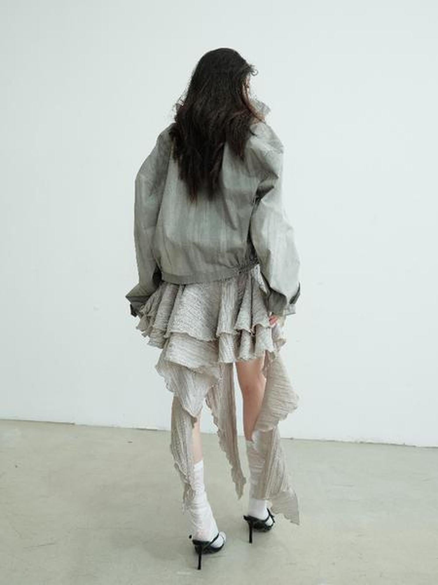 Jnylon studios Gray Barn Style Distressed Print Women's Lightweight Cropped Jackets