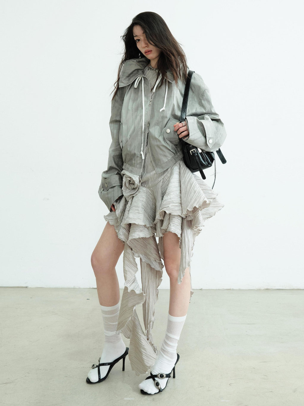 Jnylon studios Gray Barn Style Distressed Print Women's Lightweight Cropped Jackets