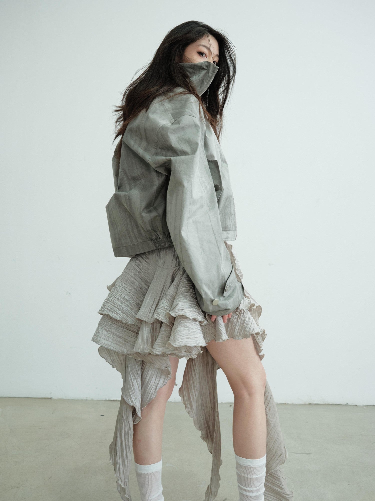 Jnylon studios Gray Barn Style Distressed Print Women's Lightweight Cropped Jackets