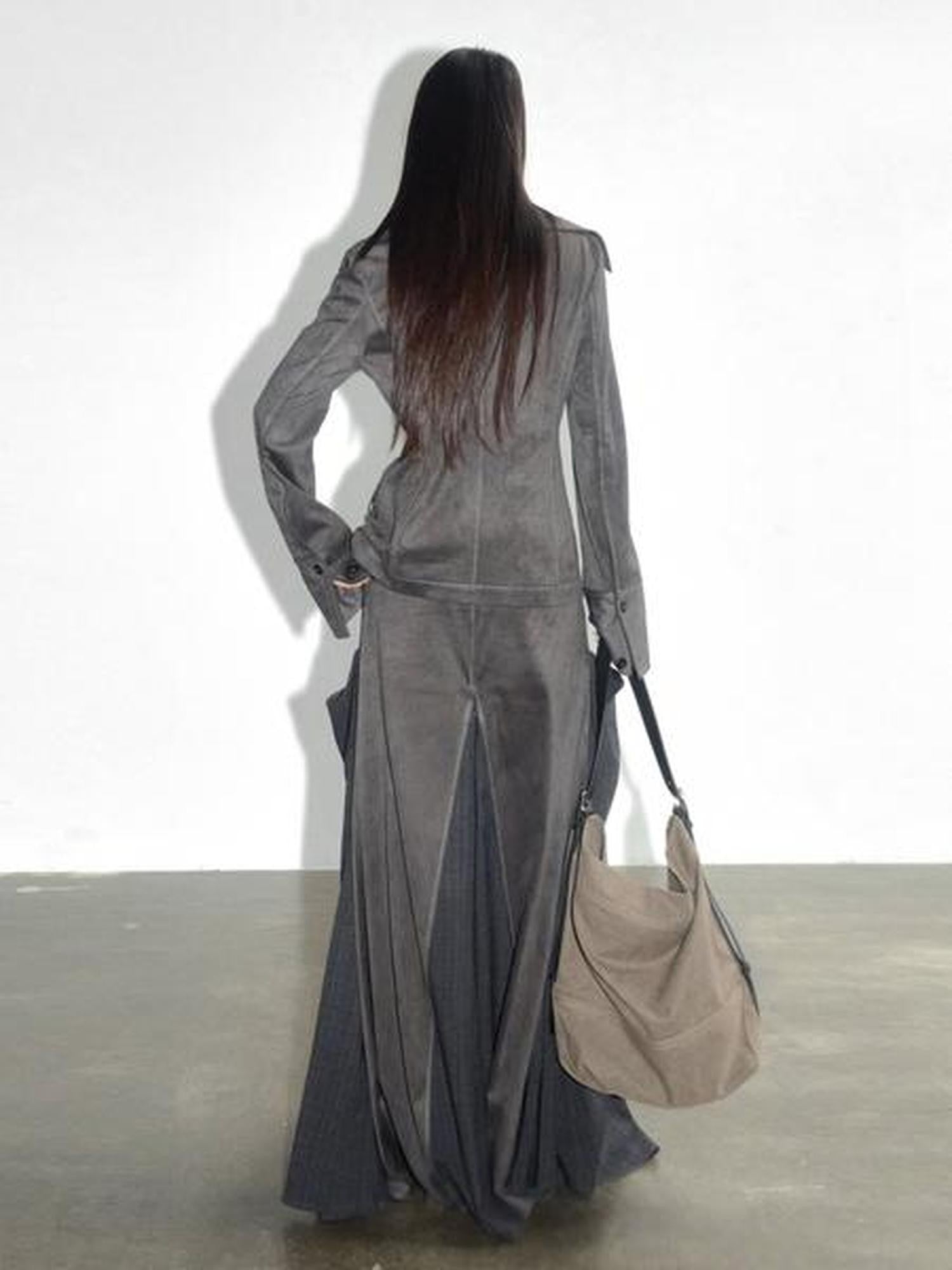 Jnylon studios Gray Contrast Spliced Pleated Pocket Women's Polyester Maxi Skirts