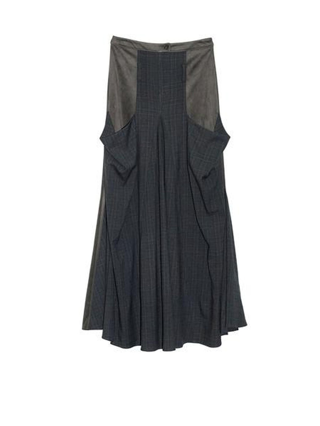 Jnylon studios Gray Contrast Spliced Pleated Pocket Women's Polyester Maxi Skirts